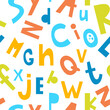 © olga - Print. Bright seamless font background. English alphabet. Pattern with letters. Paper, fabric.