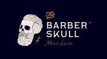 Skull Man. Poster Of Vintage Skull Man, Hipster Label, Portrait Man. Retro Old School Illustration With Text Barber Skull, Mens Salon For Barber Shop, Hipster Style. Vector Illustration