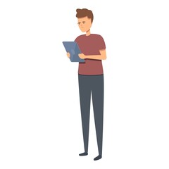 Poster - Boy online reading icon cartoon vector. Digital read. University culture
