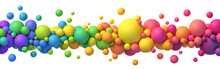 Colorful Rainbow Matte Balls In Different Sizes. Abstract Composition With Multicolored Flying Spheres. Vector Background