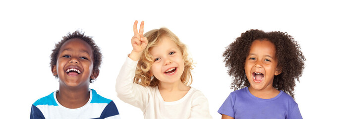 Sticker - Diverse group of children doing hand gestures and laughing