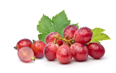 Wall Mural - red grape with leaves isolated on white background.