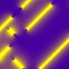 Aufkleber - Yellow fluorescent lamps on a blue background. Futuristic concept. Creative design. 3d rendering digital illustration