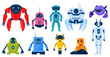 © WinWin - Cartoon robot characters, technology cyborg mascots or mechanical toys. Artificial intelligence, scientific technology machines vector illustration set. Digital cyborgs