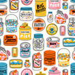 Vintage canned life aspects, pattern illustration