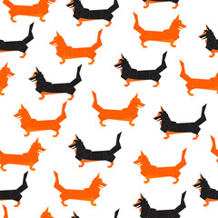 Vector seamless pattern. Cute corgi dog. 