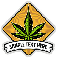 Vector Marijuana Leaf With Sunshine On Background, Vector Logo Design Concept.