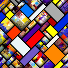 Leinwandbilder - Mondrian style design. Seamless vector pattern. Abstract square texture
