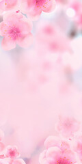 Wall Mural - vertical Japanese Spring Sakura cherry blossoms 120x240 ratio website small skyscraper banner background. 3D Illustration Clip-Art floral spring petal design header. copy space in pink and white