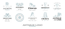 Antique Greek Classic Statues Vector Logo Set. Modern Tattoo And Logotip.