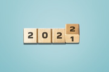 Wall Mural - Wooden cube block for 2022 on background , preparation for merry Christmas and happy new year