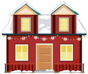 Sticker - Snow covered house with Christmas light string