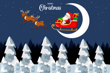 Sticker - Santa Claus on sleigh flying in the sky