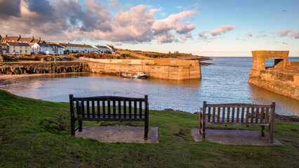 Poster - View of Craster Harbour, part of the coastal section on the Northumberland 250, a scenic road trip though Northumberland with many places of interest along the route