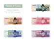Pakistan Rupee Vector Illustration. Pakistani money set bundle banknotes. Paper money 50, 100, 500, 1000, 5000 PKR. Flat style. Isolated on white background. Simple minimal design.