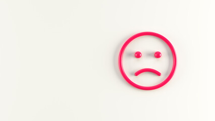 3d Illustration of  outlined frowning sad Face Emoji on light background. 