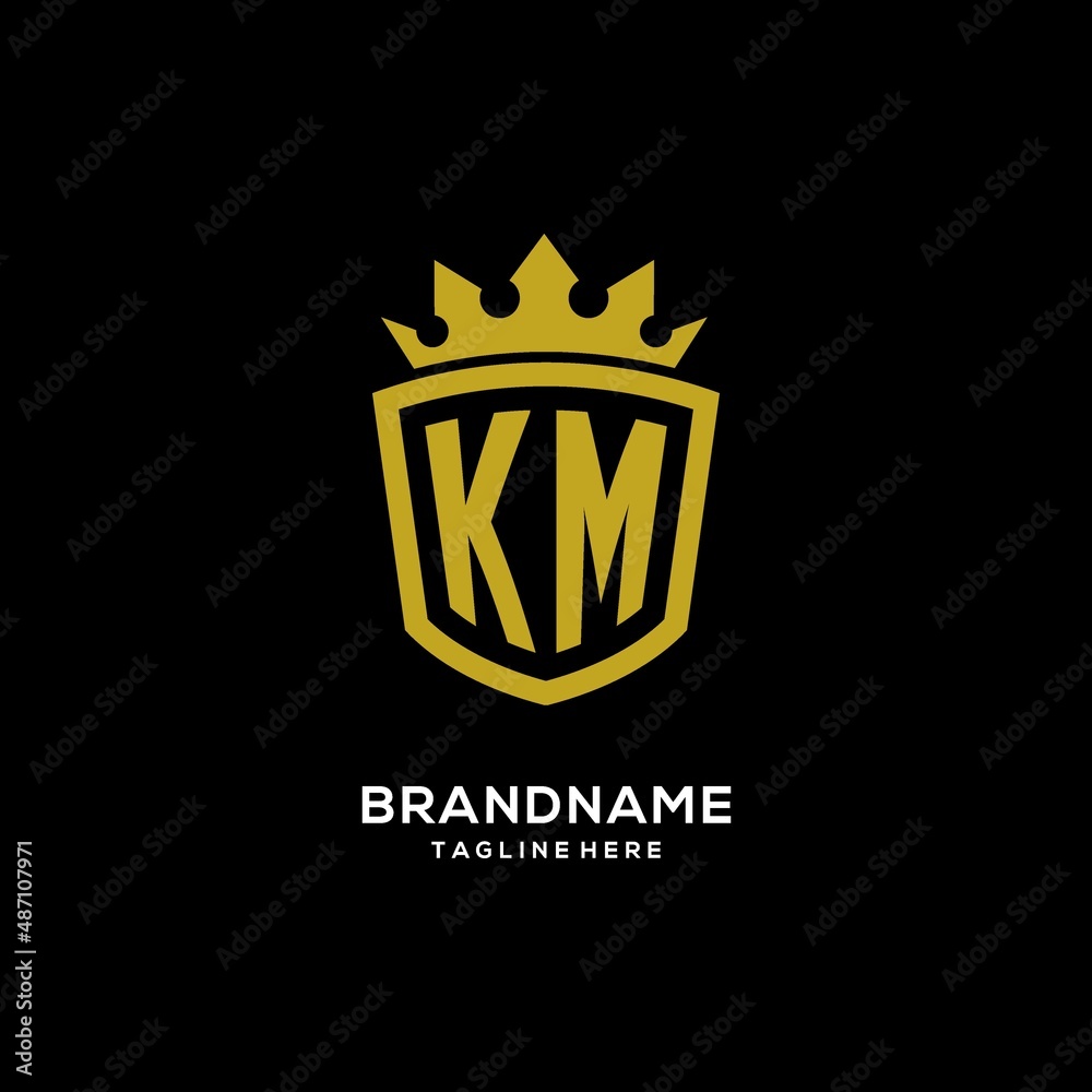 Initial KM logo shield crown style, luxury elegant monogram logo design ...