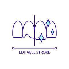 Dental restorations RGB color icon. Improve teeth appearance. Aesthetic dentistry. Cosmetic procedure. Isolated vector illustration. Simple filled line drawing. Editable stroke. Arial font used