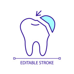 Poster - Repairing missing part of tooth RGB color icon. Cosmetic dentistry. Tooth restoration. Improving smile. Isolated vector illustration. Simple filled line drawing. Editable stroke. Arial font used