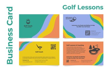 Wall Mural - Collection golf lessons business card vector illustration. Set certified sport coach at school