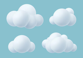 Wall Mural - cloud plastic. realistic soft trendy silver clouds outdoor 3d render atmosphere rounded items decent