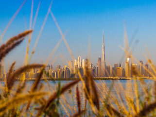 Wall Mural - Dubai, UAE - 02.11.2022 - View of Dubai skyline, shot made from Dubai creek harbor. City