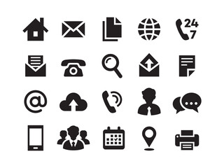 Poster - Contact icons. Mail, cell signs, contacts symbols for personal card and web pages. Call us info, black mailing pictogram. Communication tidy vector set