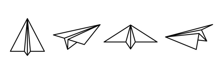 Poster - Paper line airplanes set. Sending message linear symbol collection. Vector isolated on white.