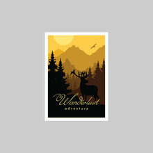 National Park Wanderlust With Wild Deer Vintage Poster Vector Illustration Design
