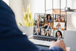 © InsideCreativeHouse - Businessman businessperson boss CEO freelancer tutor teacher calling having videocall conference meeting conversation online with colleagues on laptop. Remote work job, occupation on distance concept
