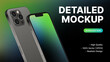 Dark Theme Mockup, Realistic Smartphone with green gradient Screen. Stylish Design for Website Advertisement. Vector illustration