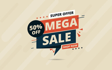 Wall Mural - super offer mega sale banner design template with 3d editable text effect