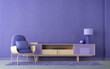 canvas print picture - Violet room Very Peri.Chair,TV cabinet lamp and empty wall.Modern design interior.3d rendering