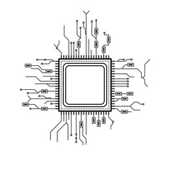 Poster - Abstract Black Simple Line Cpu, Computer, Technology Doodle Outline Element Vector Design Style Sketch Isolated On White Background Illustration
