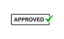 Approved Label Banner Stamp With Check Mark Icon Green Yes. Tick Checkmark Icons Symbol