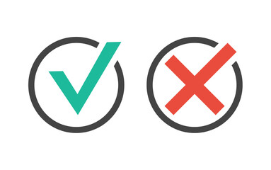 Poster - check box icon with checkmark icons green tick box and red cross, check list circle frame with yes and no icons