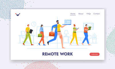 Wall Mural - Remote Work Landing Page Template. Hybrid Work After Covid-19 Crisis, Employee Characters Choice to Work Remotely