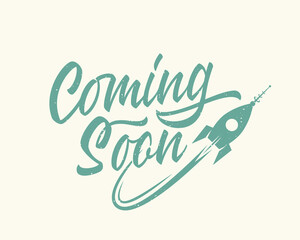 Wall Mural - coming soon lettering retro cartoon rocket sign web template. page under construction website vector