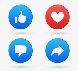 Poster - 3d social media notification icons, Like love comment share buttons in 3d modern style, Thumb up and heart icon. like, forward, comment repost icon	
