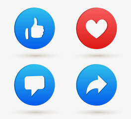 Poster - 3d social media notification icons, Like love comment share buttons in 3d modern style, Thumb up and heart icon. like, forward, comment repost icon	

