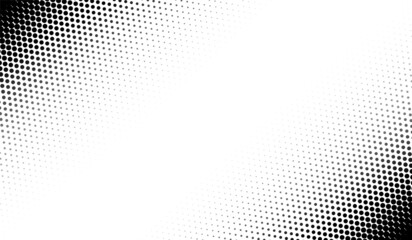 Poster - Halftone corner texture. Faded dot pattern for design prints. Bg abstract gradient. Black geometric background for overlay effect. Subtle patern. Digital polka. Dots gradation. Vector illustration