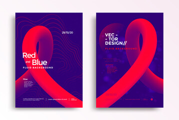 Wall Mural - Liquid poster design in duotone gradients. Cover design with red and blue fluid color shapes composition. Futuristic design for flyer.