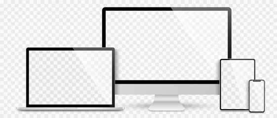 Poster - realistic set computer, laptop, tablet and smartphone. device screen mockup collection. realistic mo
