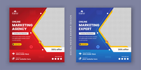 Wall Mural - Digital marketing agency expert and corporate business flyer modern square social media post banner template