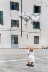 little girl and fresh linen