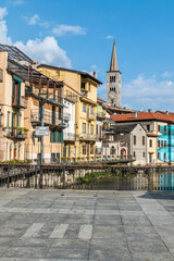 Poster - The historic center of Omegna with beautiful buildings near the river