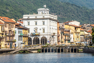 Poster - The beautiful Omegna, with splendid buildings that are reflected on Lake Orta