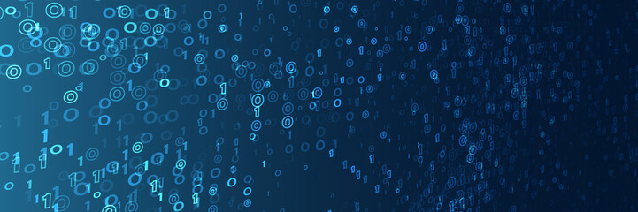 Poster - A futuristic binary data stream Filtering machine algorithms. Database vector concept. Abstract technology background consisting of binary code.