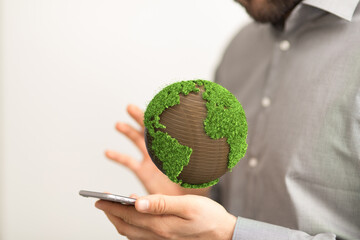 green 3d planet concept, recycle sign