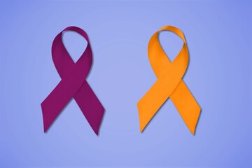 Wall Mural - February awareness month campaign with purple and orange ribbon on background